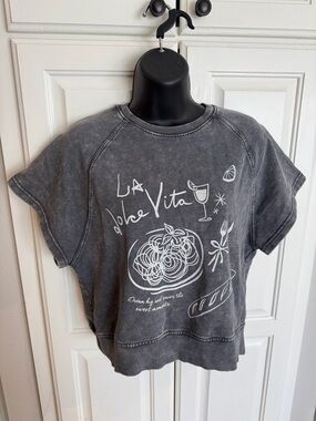 La Dolce Vita Graphic Crewneck Top - Charcoal